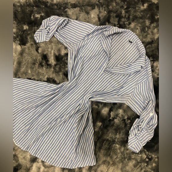 WHITE AND BLUE STRIPES COLLAR 3/4 SLEEVES MINI DRESS - Picture 3 of 8